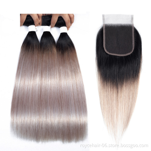 Royce 10A 11A Grade Raw Virgin Indian Temple Hair Ombre Colors 100% Human Hair bundles with Closure
